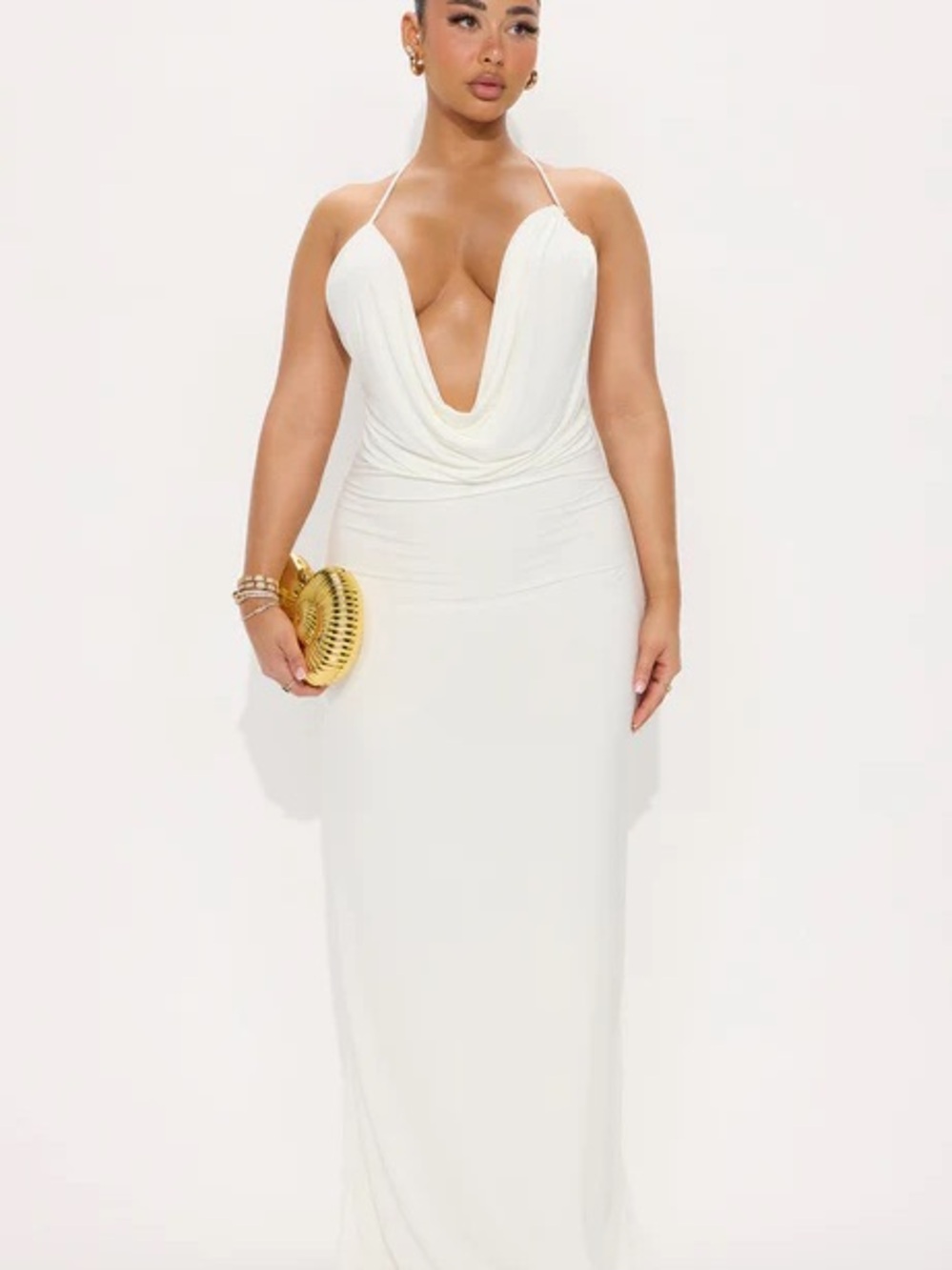 Fashion Nova White Strapless Drape Maxi Dress